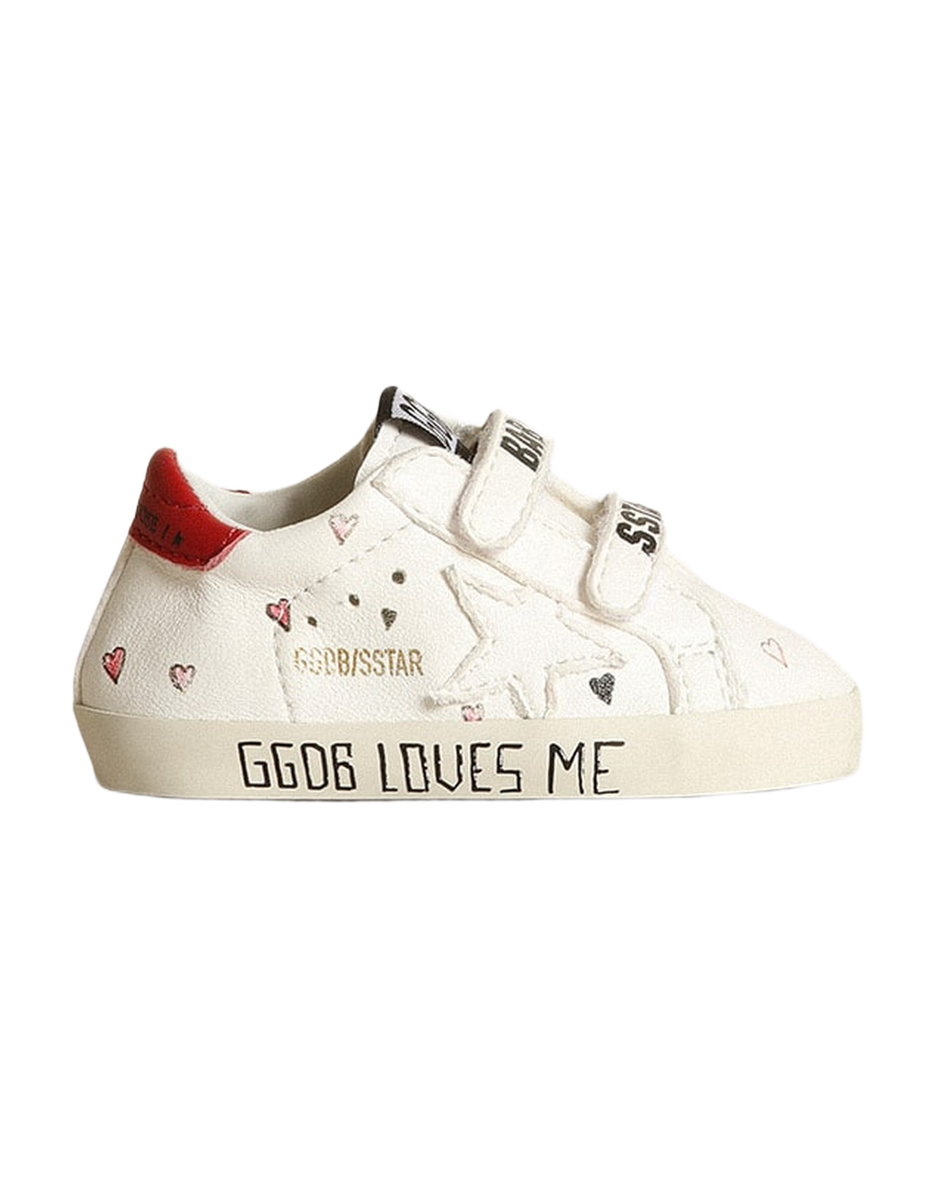 Kids | Baby Old School with White Nappa Star & Red Heel Tab | White x Red