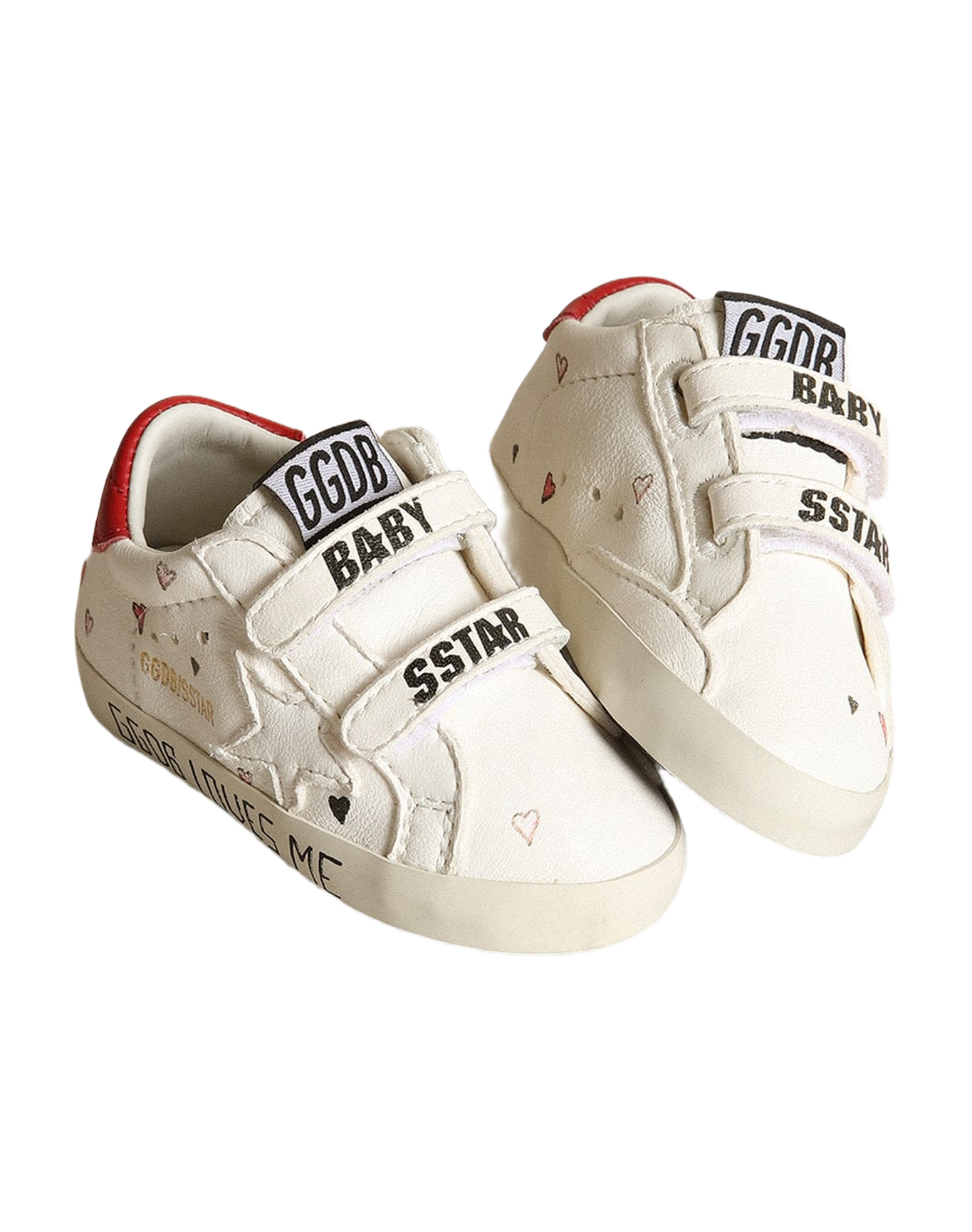 Kids | Baby Old School with White Nappa Star & Red Heel Tab | White x Red