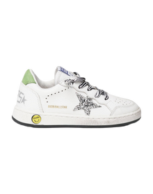 Kids | Ballstar Leather Upper Glitter Star Nylon Tongue | White x Silver x Green