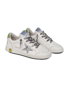 Kids | Ballstar Leather Upper Glitter Star Nylon Tongue | White x Silver x Green