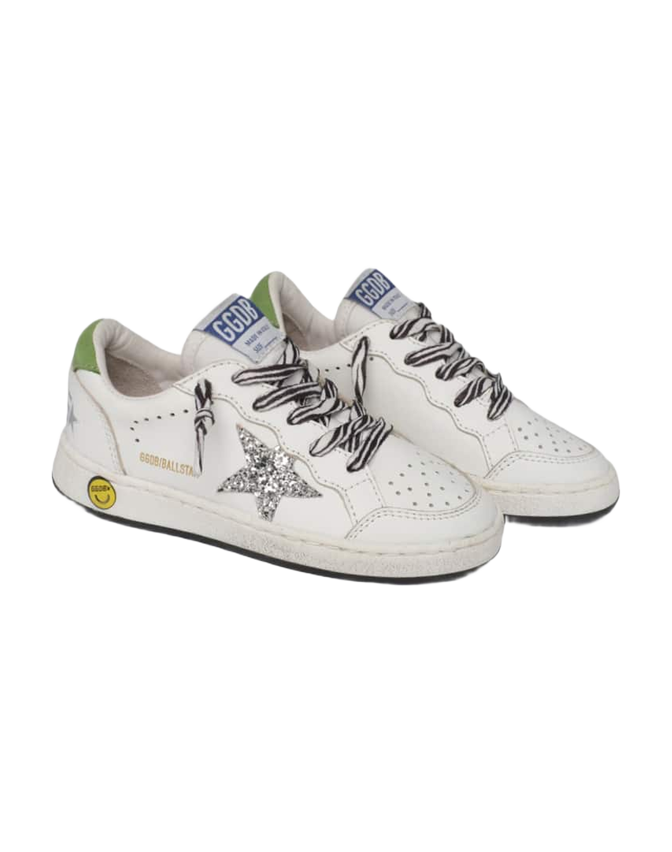 Kids | Ballstar Leather Upper Glitter Star Nylon Tongue | White x Silver x Green
