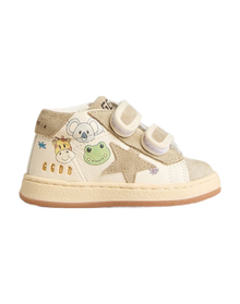Kids | Juniorjune White Nappa with Beige Suede Star & Heel Tab | White x Ice x Multicolor