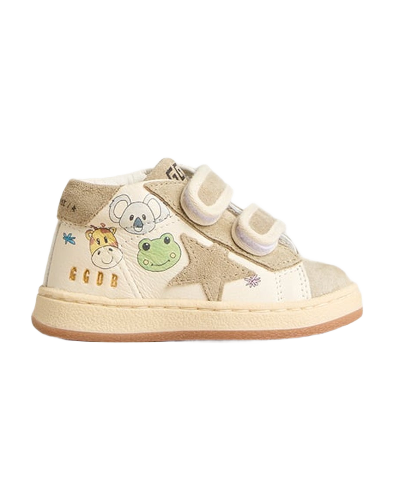 Kids | Juniorjune White Nappa with Beige Suede Star & Heel Tab | White x Ice x Multicolor