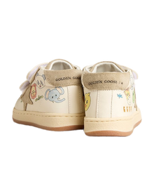 Kids | Juniorjune White Nappa with Beige Suede Star & Heel Tab | White x Ice x Multicolor