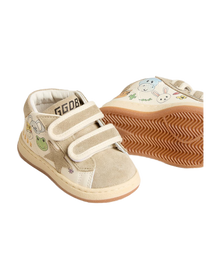 Kids | Juniorjune White Nappa with Beige Suede Star & Heel Tab | White x Ice x Multicolor