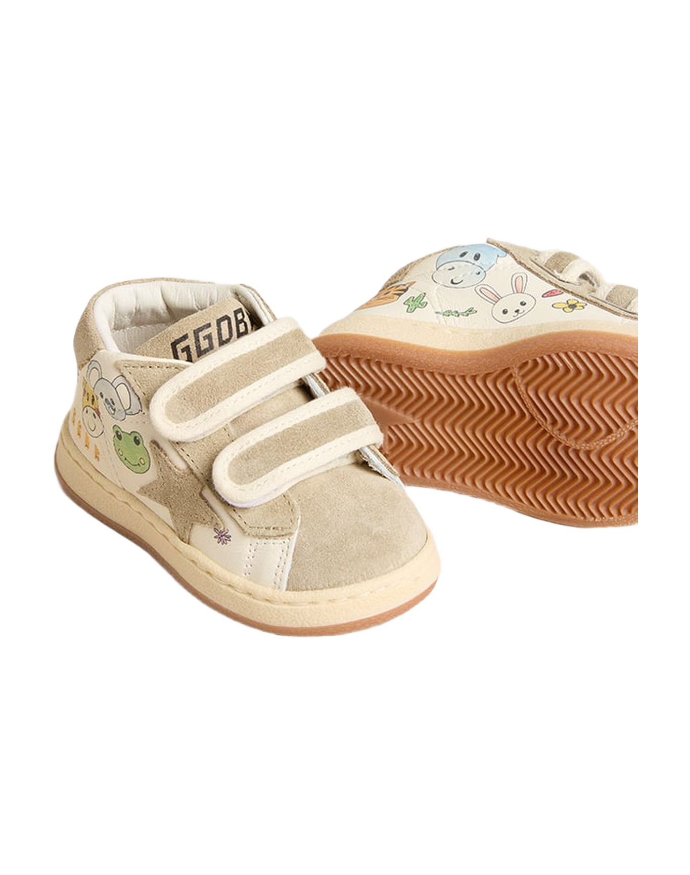 Kids | Juniorjune White Nappa with Beige Suede Star & Heel Tab | White x Ice x Multicolor