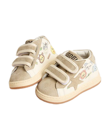 Kids | Juniorjune White Nappa with Beige Suede Star & Heel Tab | White x Ice x Multicolor