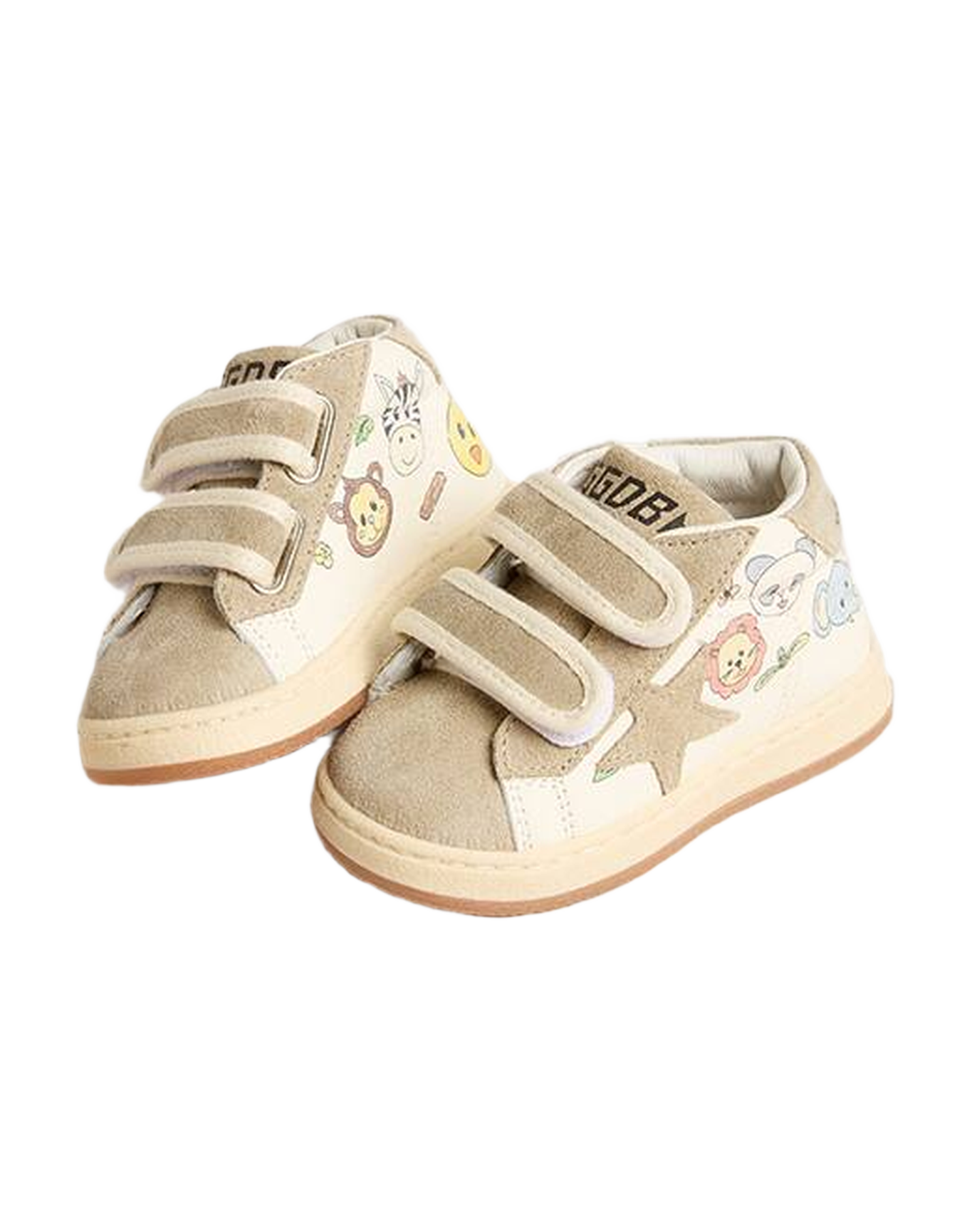 Kids | Juniorjune White Nappa with Beige Suede Star & Heel Tab | White x Ice x Multicolor