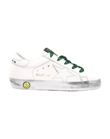 Kids | White Super-Star Junior with Green Laces