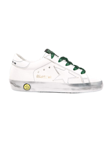Kids | White Super-Star Junior with Green Laces