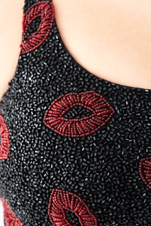 Kiss Hand - Beaded Embellished Bikini Top - Black - Self - Adore