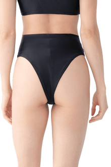 Kiss Hand - Beaded Embellished High - waisted Bikini Bottom - Black - Self - Adore