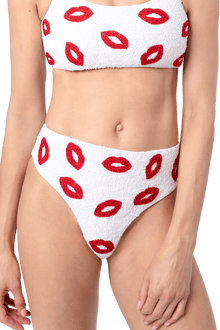 Kiss Hand - Beaded Embellished High - waisted Bikini Bottom - White - Self - Adore