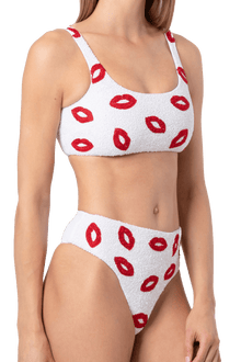 Kiss Hand - Beaded Embellished Bikini Top - White - Self - Adore