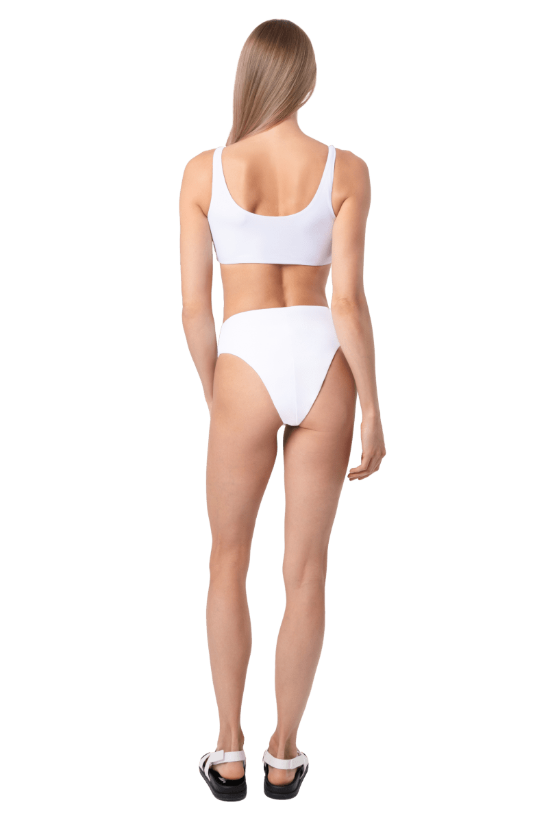 Kiss Hand - Beaded Embellished High - waisted Bikini Bottom - White - Self - Adore