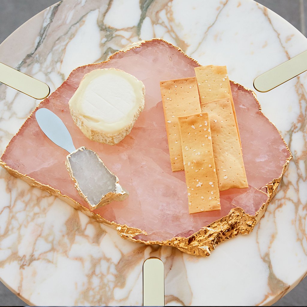 Kiva Platter | 24K Gold-Plated | Rose Quartz