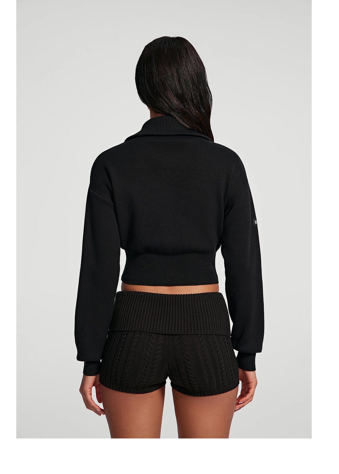 Knit Cropped Zip-Up Jacket | Black