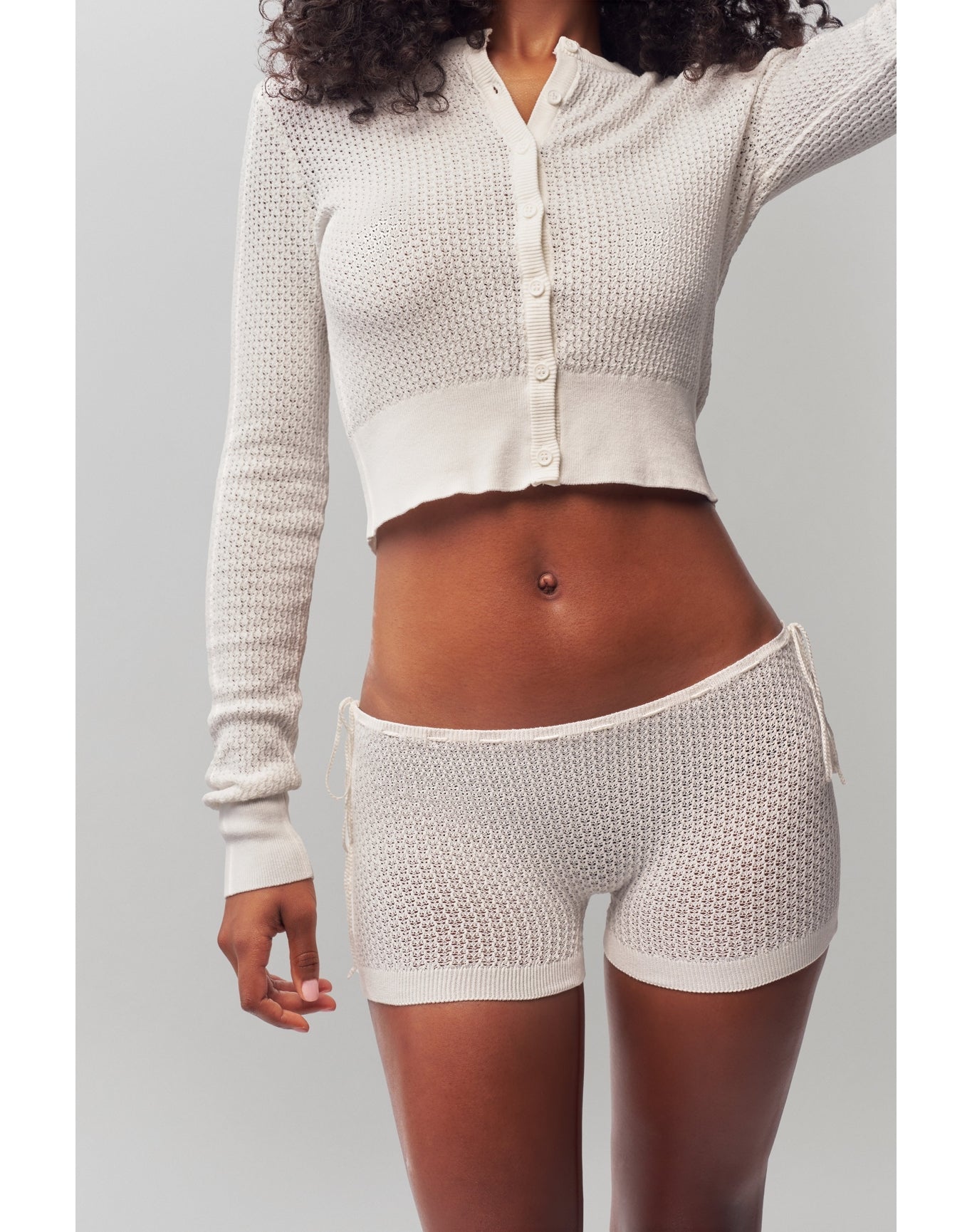 Knit Side Tie Short | White