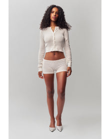Knit Side Tie Short | White