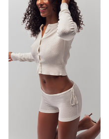 Knit Side Tie Short | White