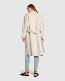 Women | Boss Girl Double-Breasted Lined Wool Coat | Oat Marle