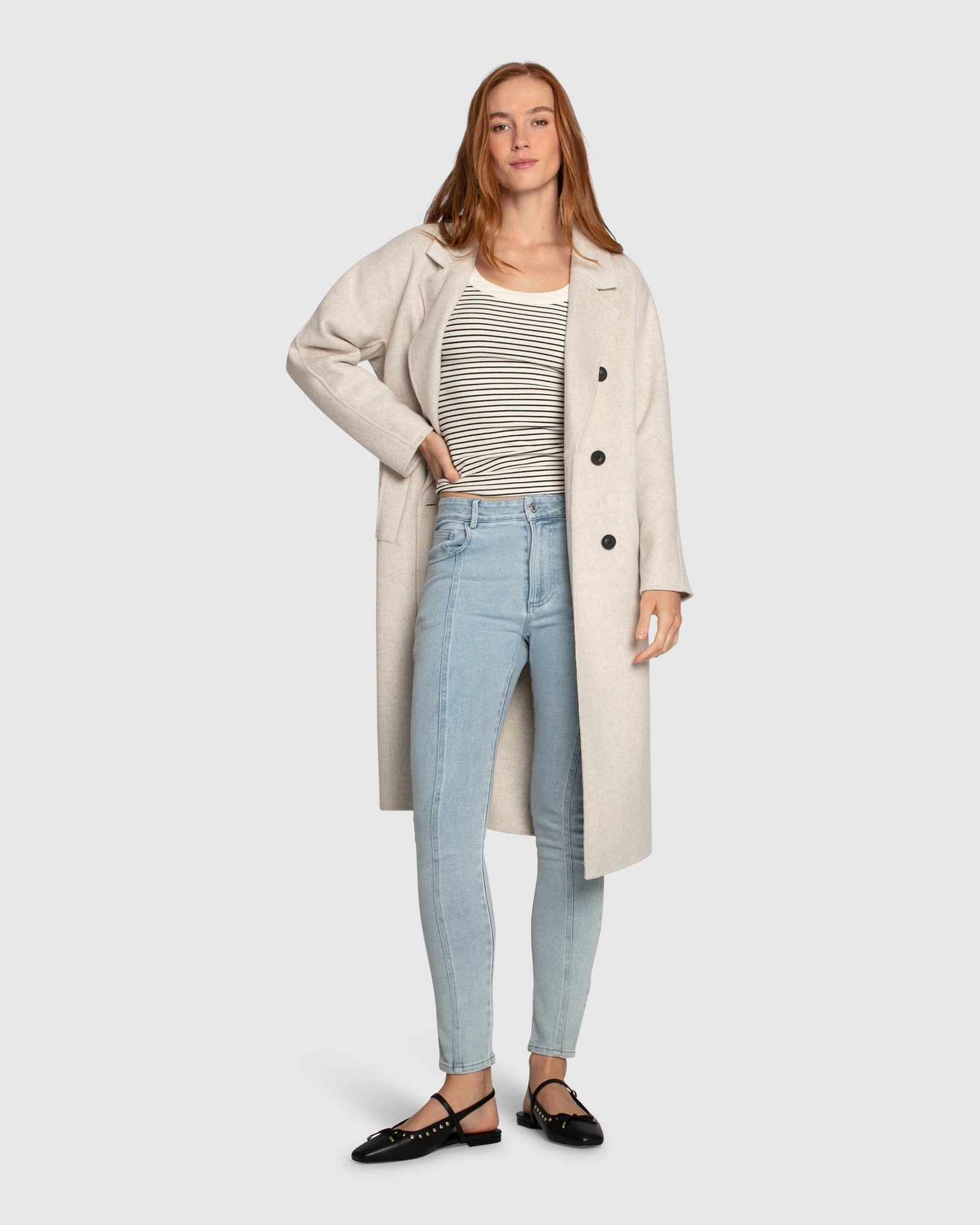 Women | Boss Girl Double-Breasted Lined Wool Coat | Oat Marle