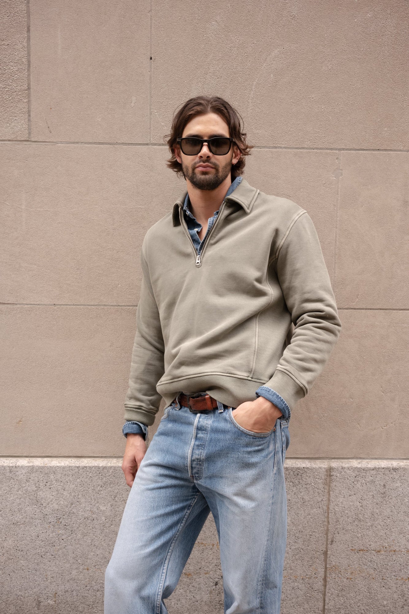 Men | Som Half Zip Sweatshirt | Fleece Olive