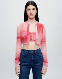 Cropped Crewneck Cardigan | Red Space Dye