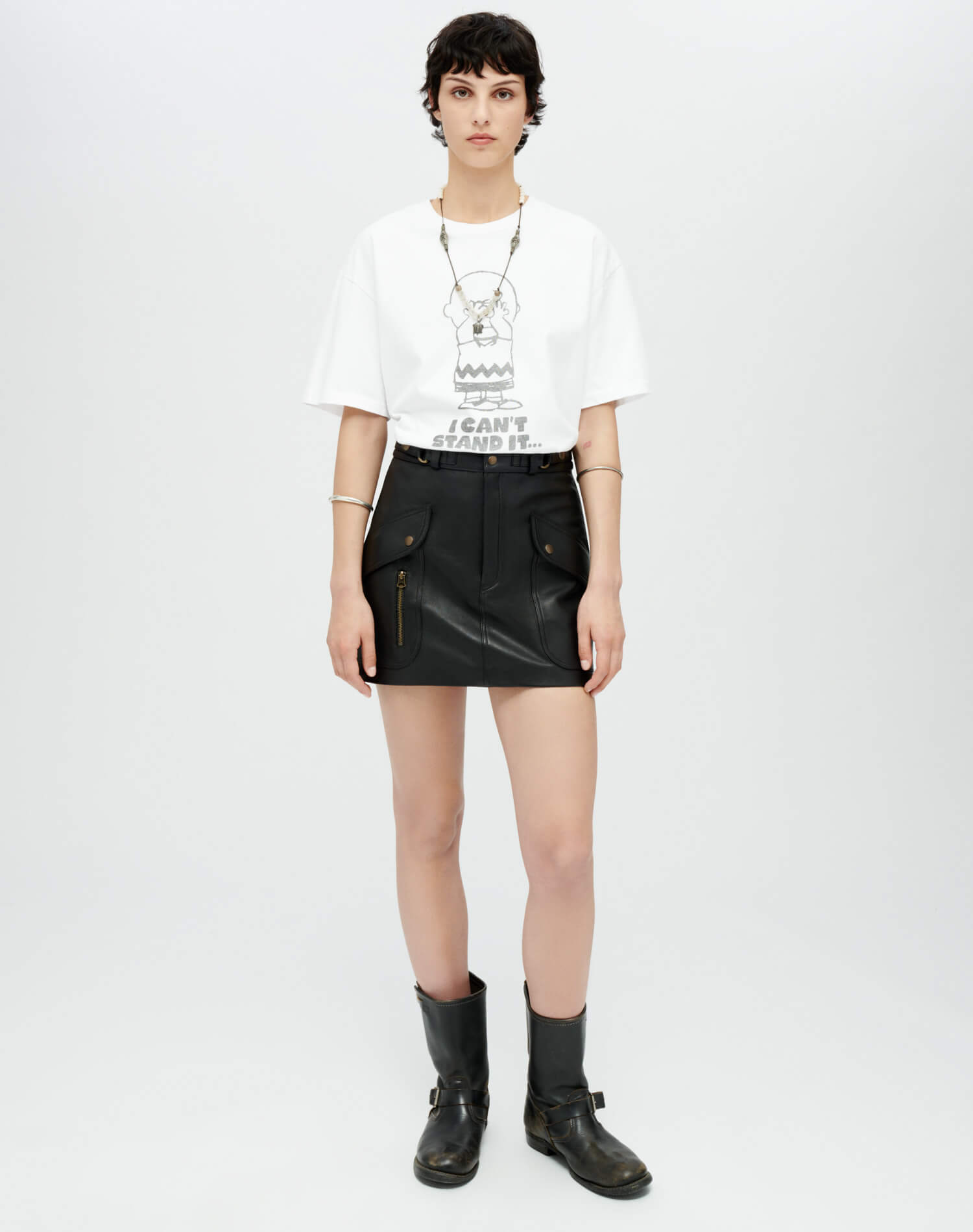 Racer Leather Mini Skirt | Black Leather