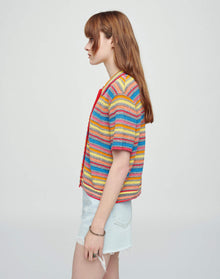 Short Sleeve Polo Cardigan | Multistripe