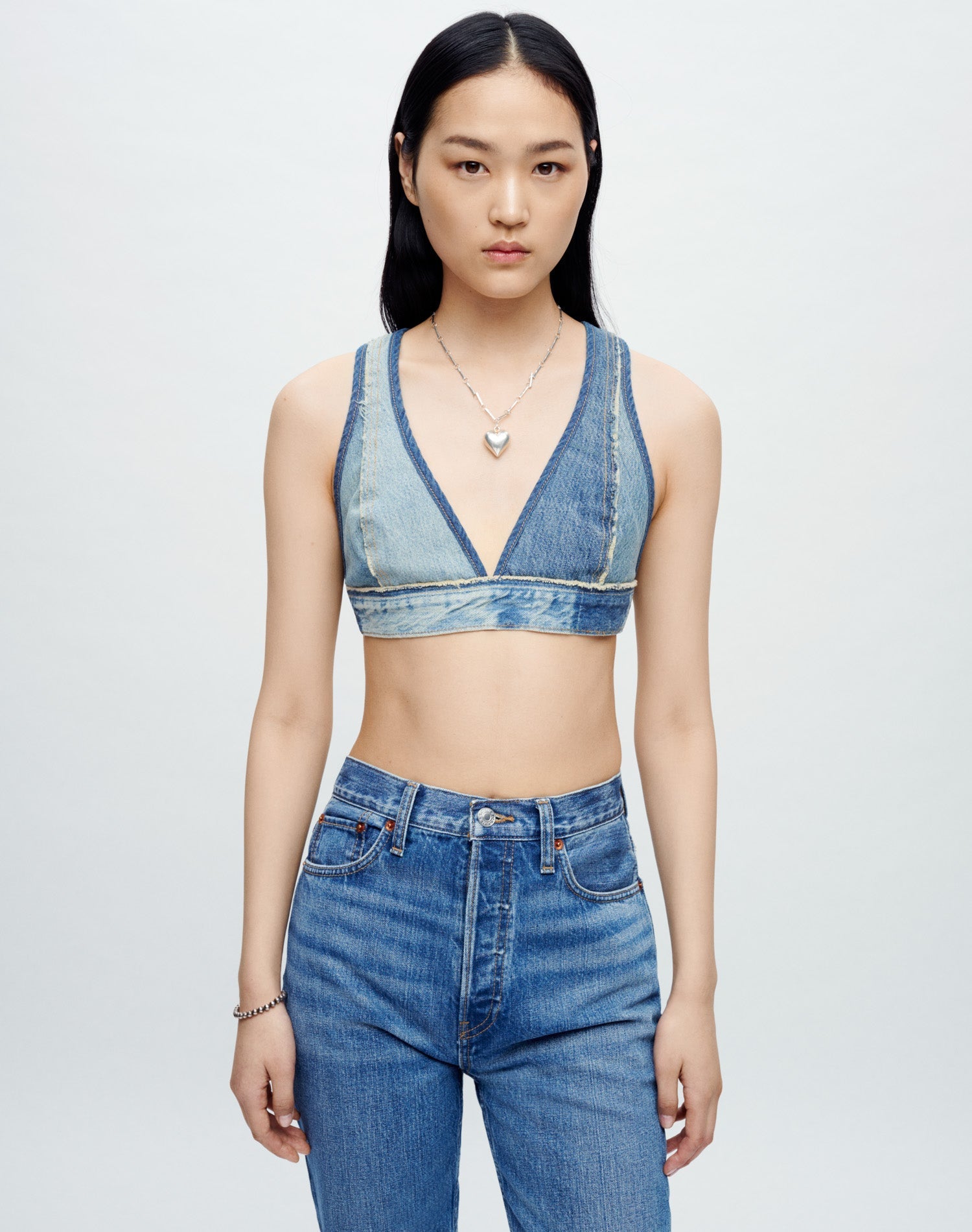 Bra Top in Tinted Indigo Fray