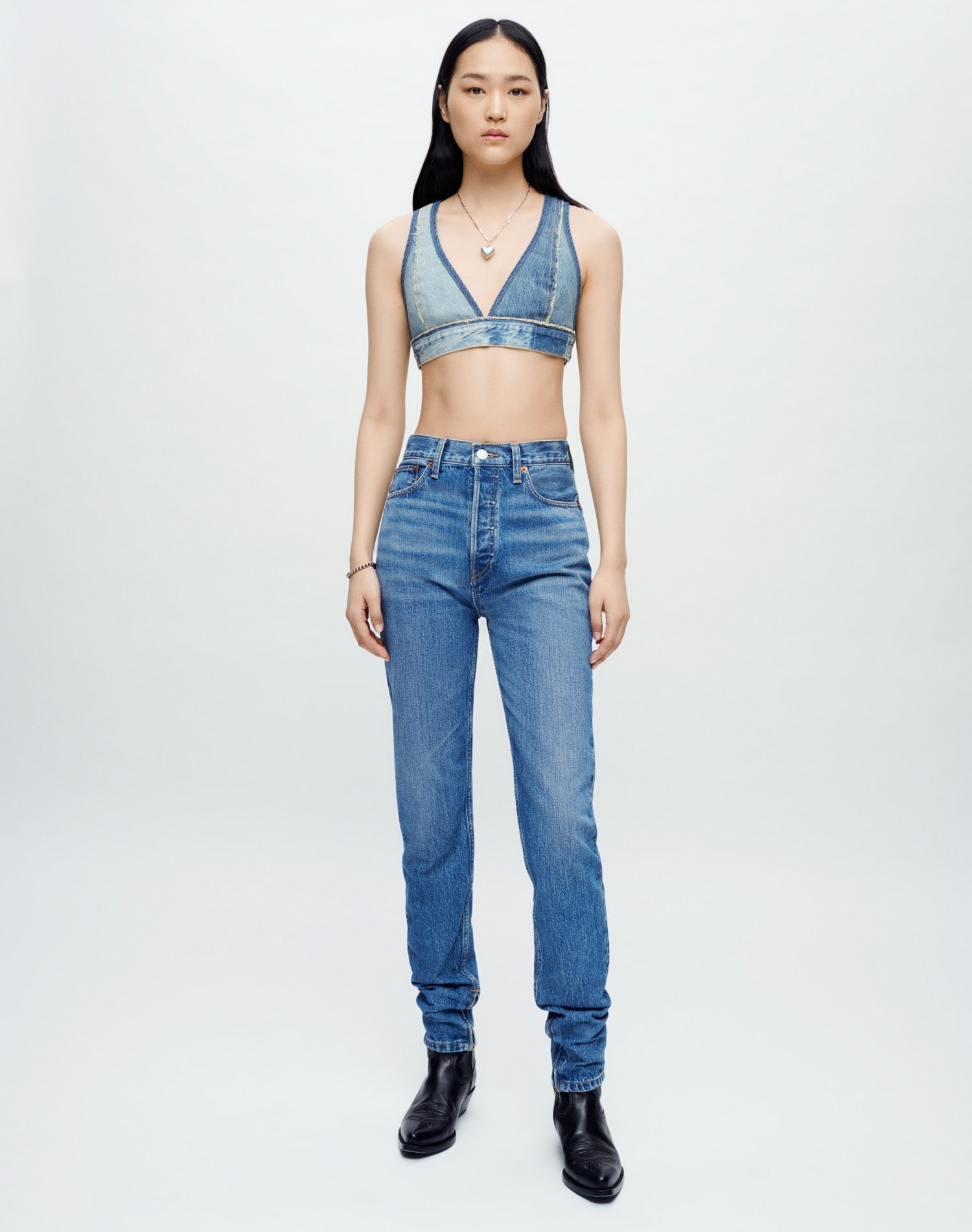 Bra Top in Tinted Indigo Fray