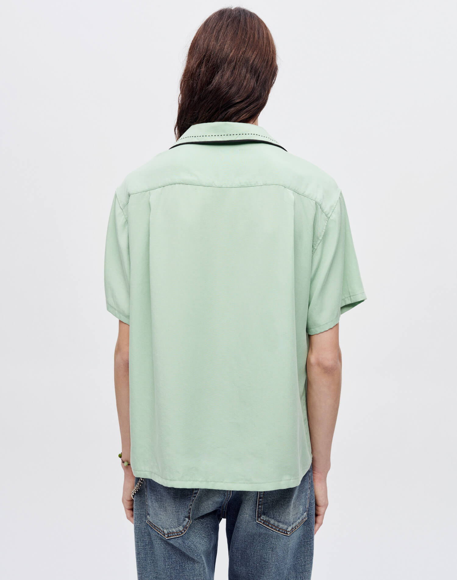 Mens | Sashiko Bowling Shirt | Pale Green