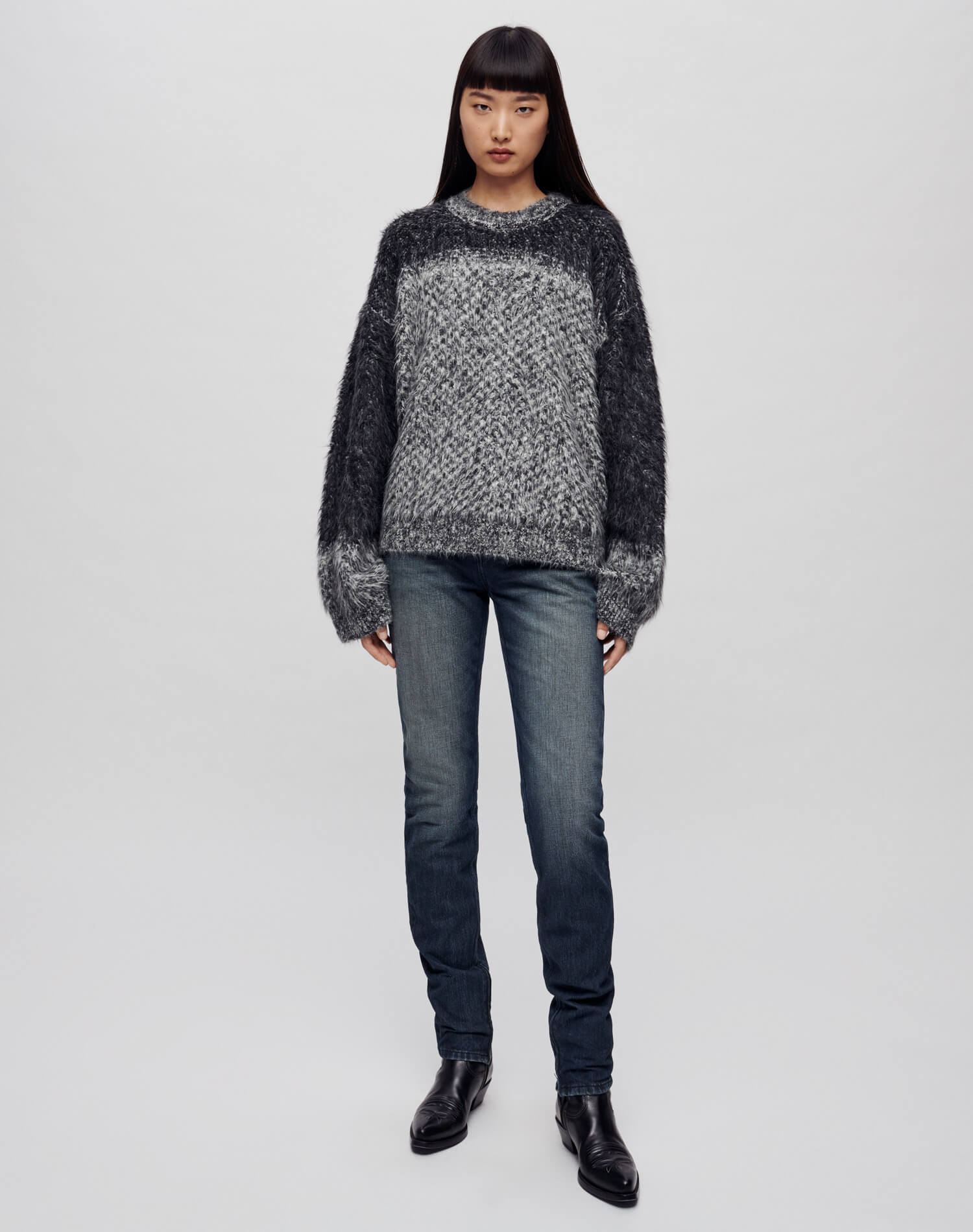 Oversized Boxy Knit Crewneck | Degrade Jacquard