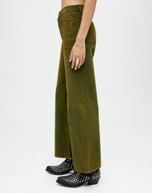 Corduroy High Rise Wide Leg Crop | Distressed Fern Cord