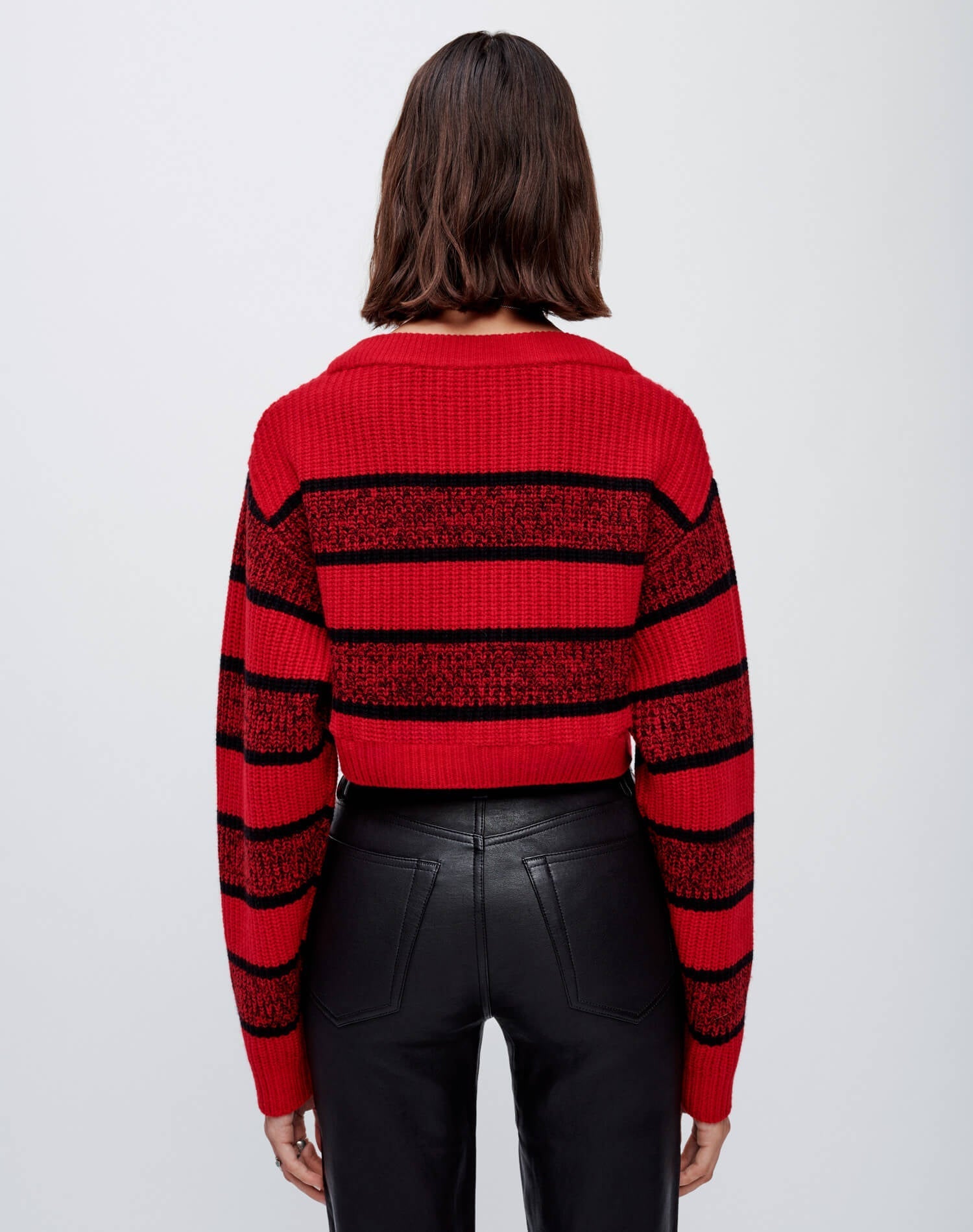 Cropped Boatneck Pullover | Red Black Rugby