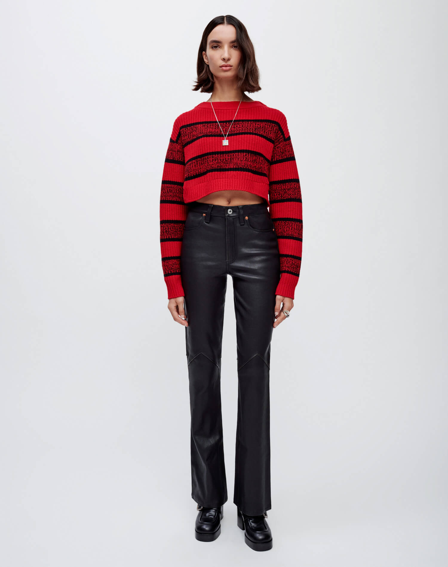 Cropped Boatneck Pullover | Red Black Rugby