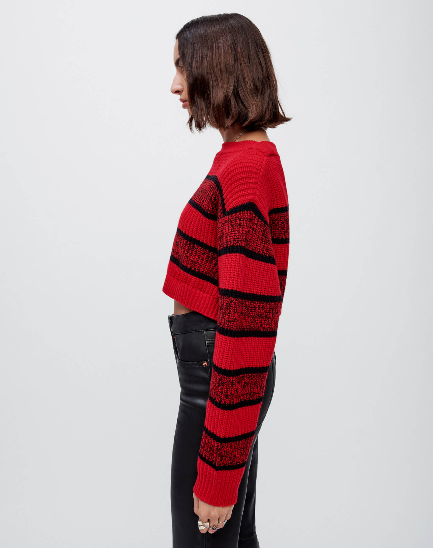 Cropped Boatneck Pullover | Red Black Rugby