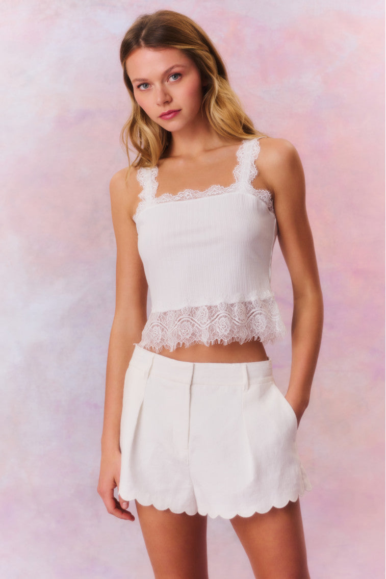 Womens | Lacette Linen Scallop Hem Shorts | Antique White