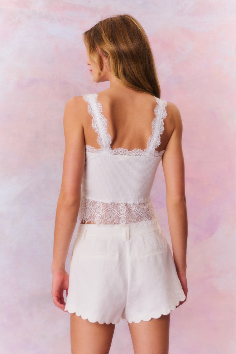 Womens | Lacette Linen Scallop Hem Shorts | Antique White