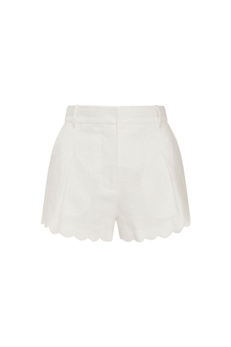 Womens | Lacette Linen Scallop Hem Shorts | Antique White