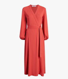 Another Tomorrow Lantern Sleeve Wrap Dress in Geranium – Viscose Women's Dress