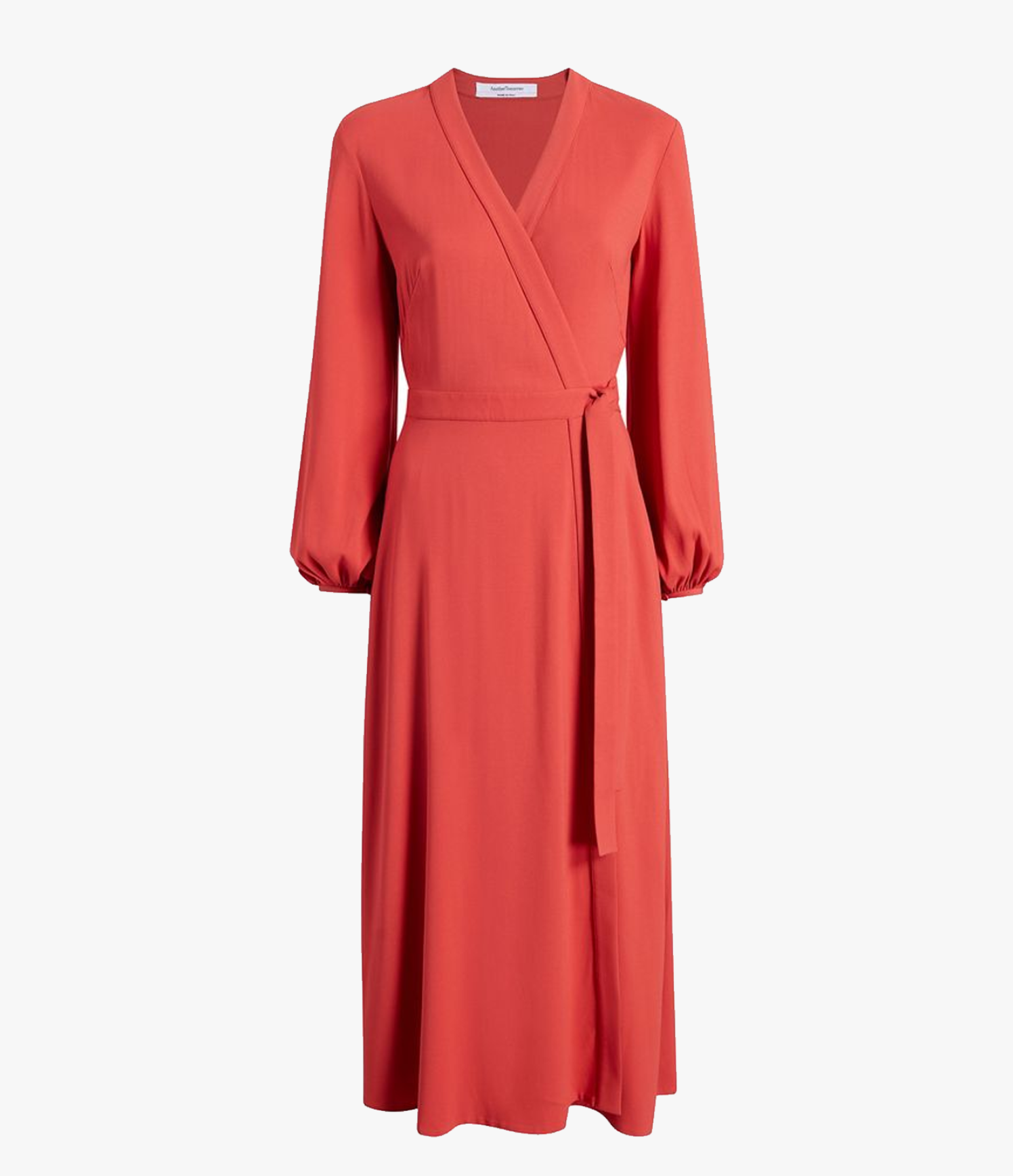Another Tomorrow Lantern Sleeve Wrap Dress in Geranium – Viscose Women's Dress
