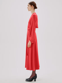 Another Tomorrow Lantern Sleeve Wrap Dress in Geranium – Viscose Women's Dress