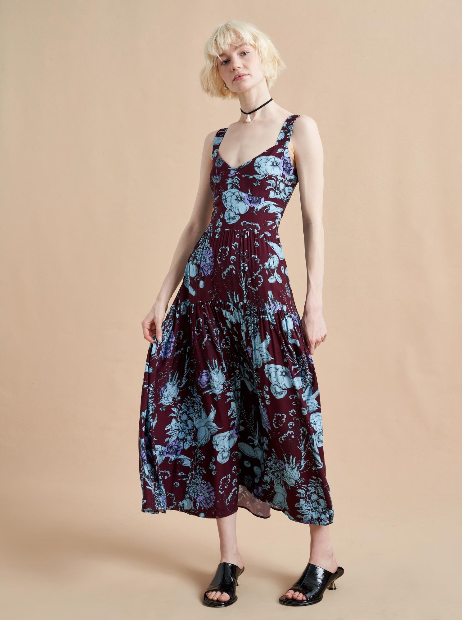 Laura Lee Dress | Burgundy x Pale Blue x Lavender