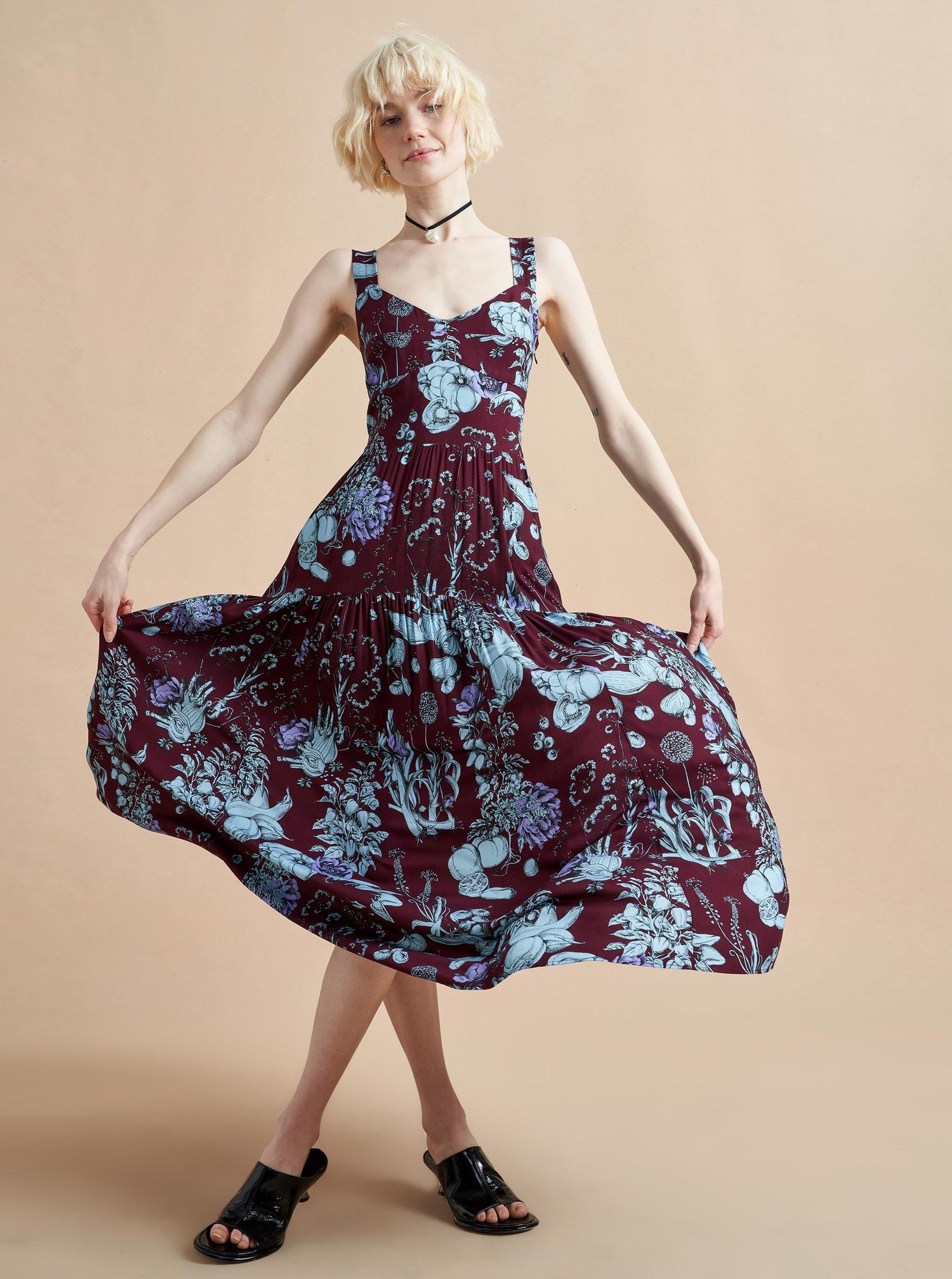 Laura Lee Dress | Burgundy x Pale Blue x Lavender