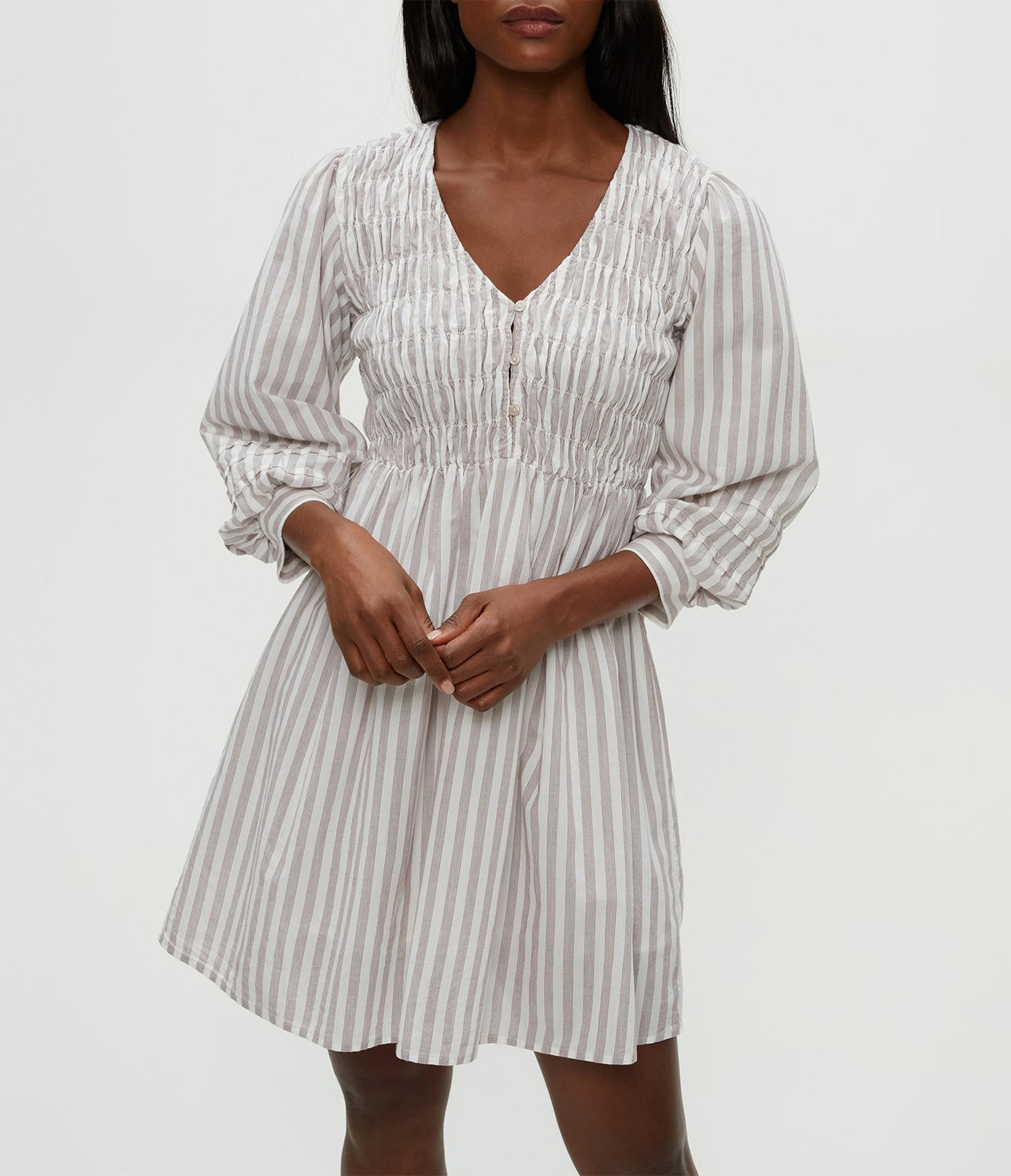 Zuri Smocked Mini Dress | Espresso Combo