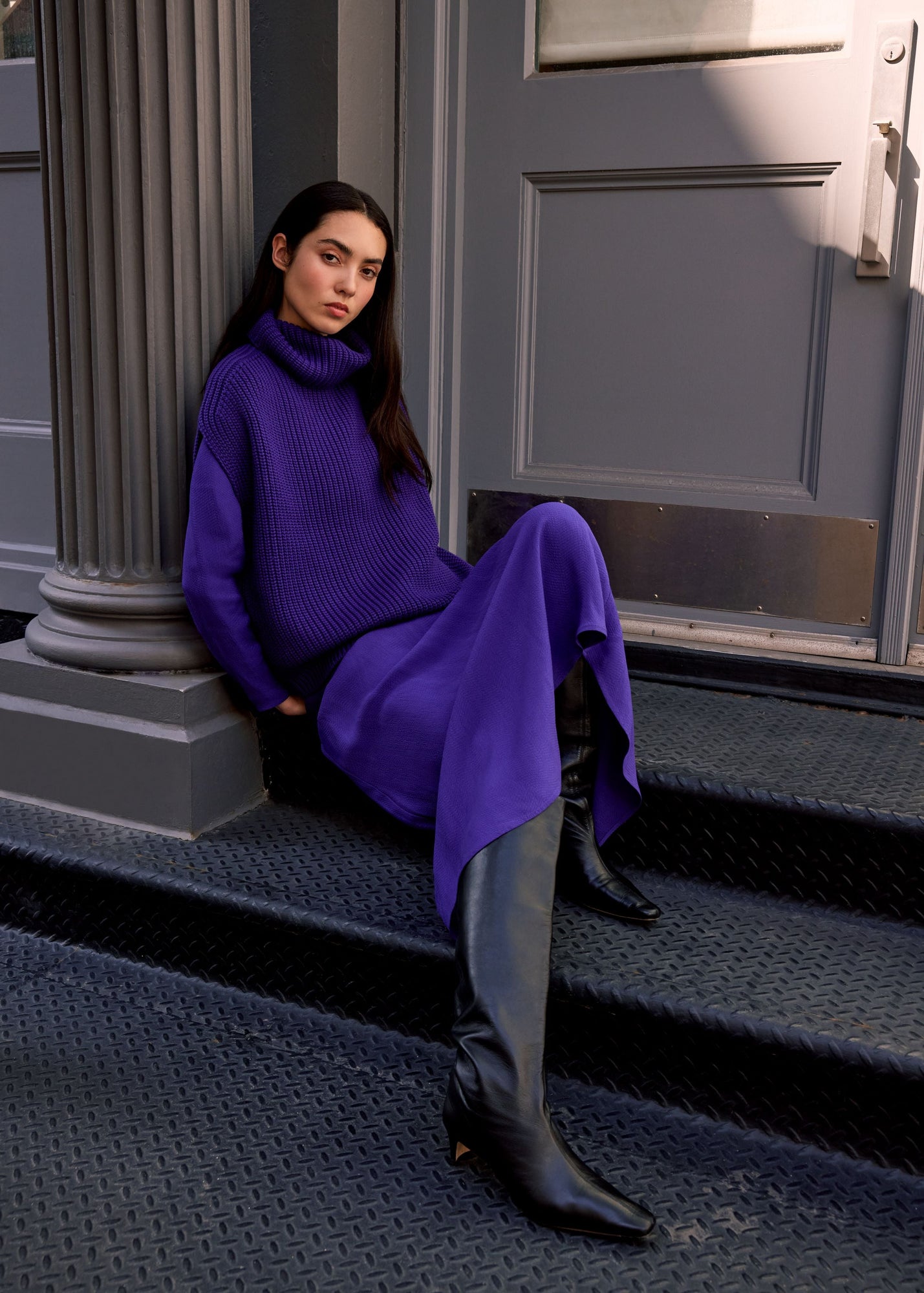 Textured Fluid Crepe Skirt | Violet