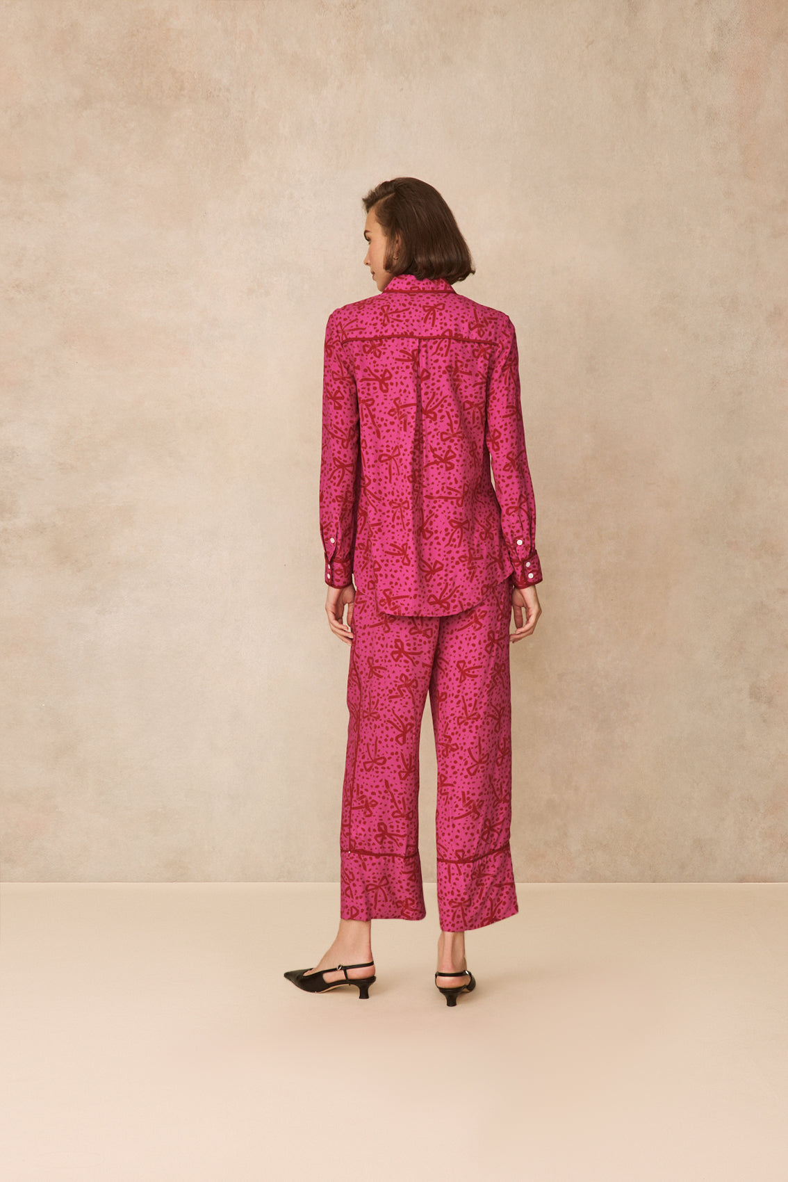 Bow Printed Crepe Tipped Shirt | Magenta