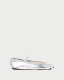Leonie Silver Leather Ballet Flat in metallic silver leather.